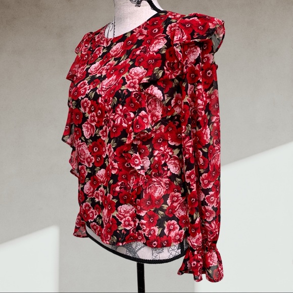 Poppy flowers long sleeve blouse MEDIUM - Picture 3 of 7